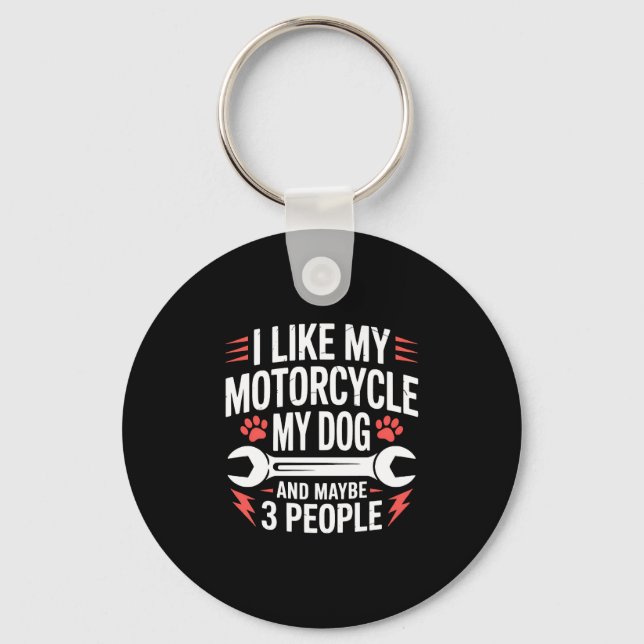 Motorcycle Dog Owner Humour Key Ring (Front)
