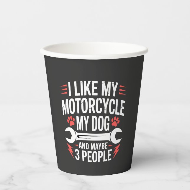 Motorcycle Dog Owner Humour Paper Cups (Front)