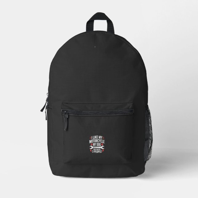 Motorcycle Dog Owner Humour Printed Backpack (Front)