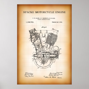 MOTORCYCLE ENGINE PATENT  1914 POSTER