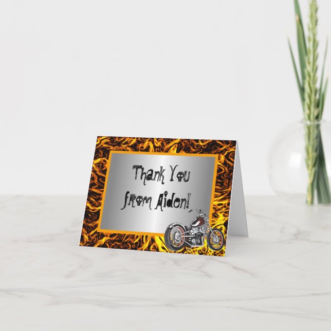 Motorcycle Flames Thank You Note Card (Front)