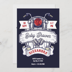 Motorcycle garage iconic baby shower invitation