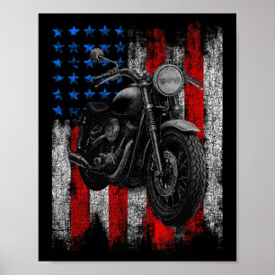 Motorcycle Graphic Mens Biker American Flag  Poster