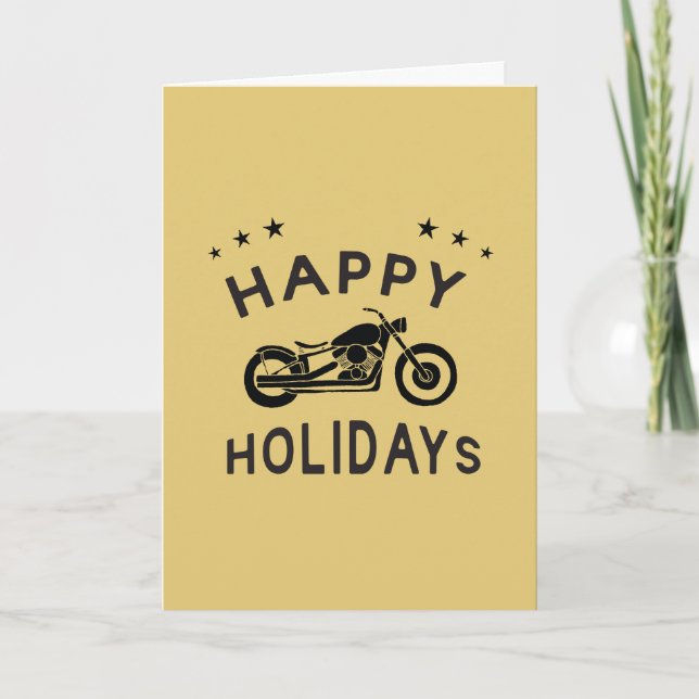 Motorcycle Happy Holidays Retro Card (Front)
