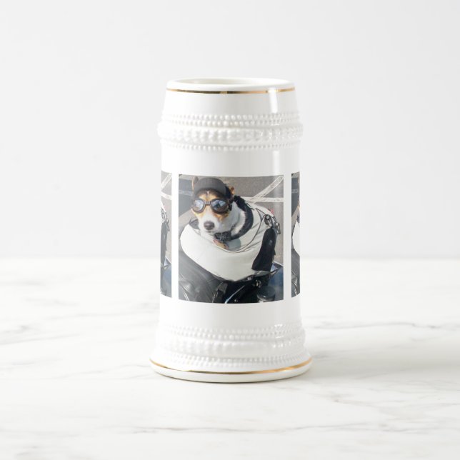 Motorcycle Hog Dog Born To Ride Russell Terrier Beer Stein (Center)