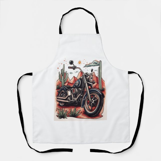 Motorcycle in Desert Cactus Western Set Apron (Front)