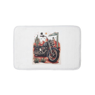 Motorcycle in Desert Cactus Western Set Bath Mat