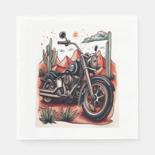 Motorcycle in Desert Cactus Western Set Napkin