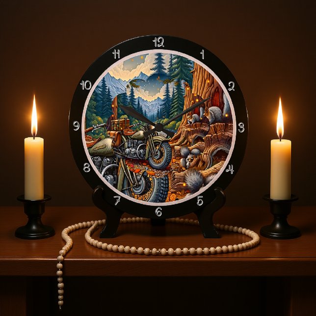 Motorcycle in the Forest Large Clock (Creator Uploaded)