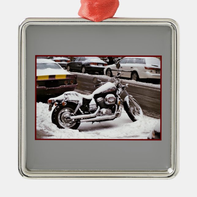 'Motorcycle in Winter' Ornament (Front)