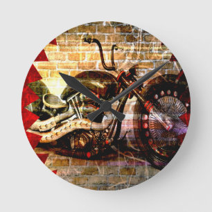 Motorcycle Mania Round Clock