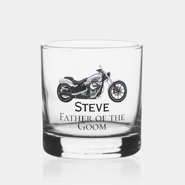 Motorcycle Men's Groomsman Father of Groom Gift Whiskey Glass (Front)