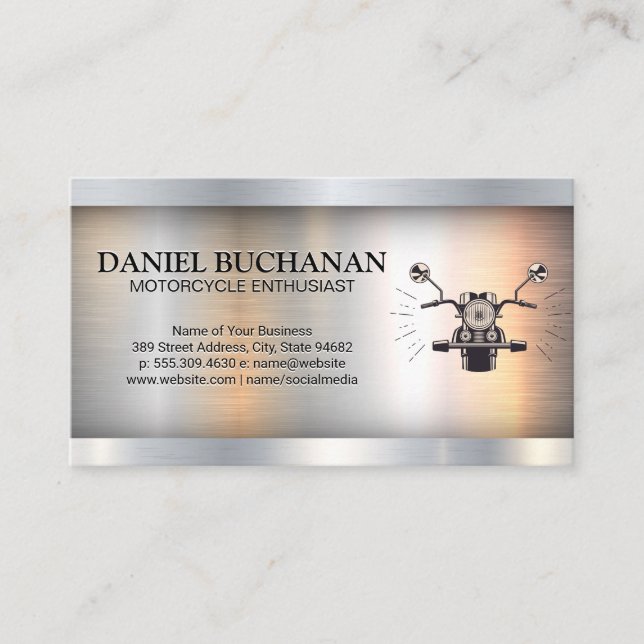 Motorcycle | Metallic Industrial  Business Card (Front)