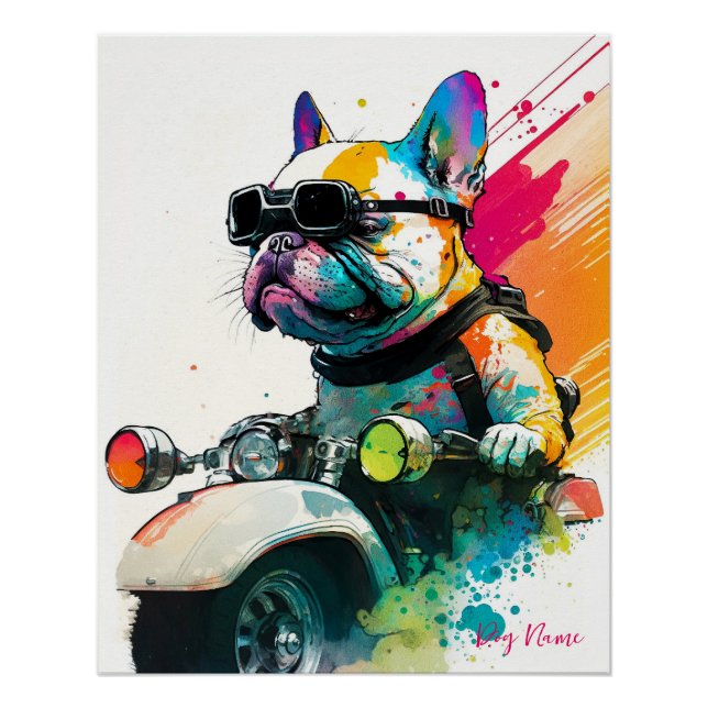 Motorcycle, Motorbike - Anime French Bulldog 004 Poster (Front)