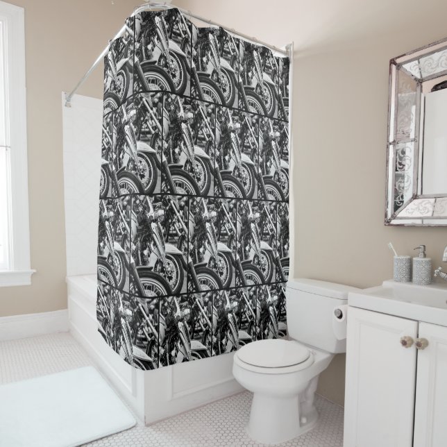 Motorcycle Motorbike Biker Ride Rider Pattern Shower Curtain (In Situ)