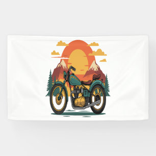 Motorcycle Motorbike Retro Vintage Sunset Banner