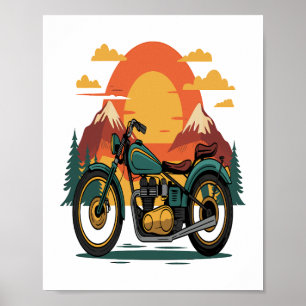 Motorcycle Motorbike Retro Vintage Sunset Poster