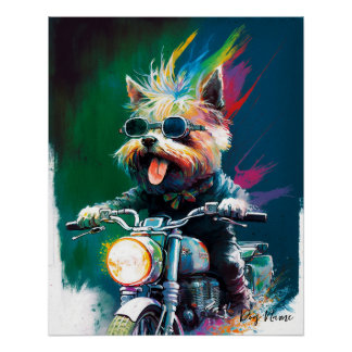 Motorcycle, Motorbike - Yorkshire Terrier Dog 006 Poster