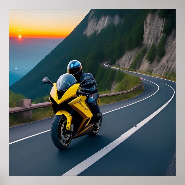 Motorcycle Mountain Road View For Riders Poster (Front)