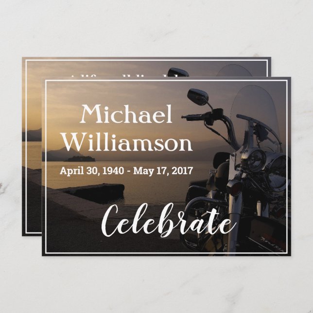 Motorcycle Near the Water Celebration of Life Invitation (Front/Back)