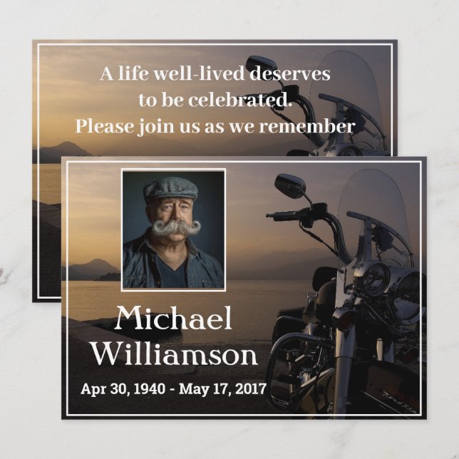 Motorcycle Near Water  PhotoCelebration of Life Invitation (Front/Back)