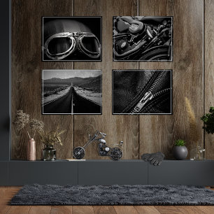 Motorcycle Nostalgia Black and White Print Set