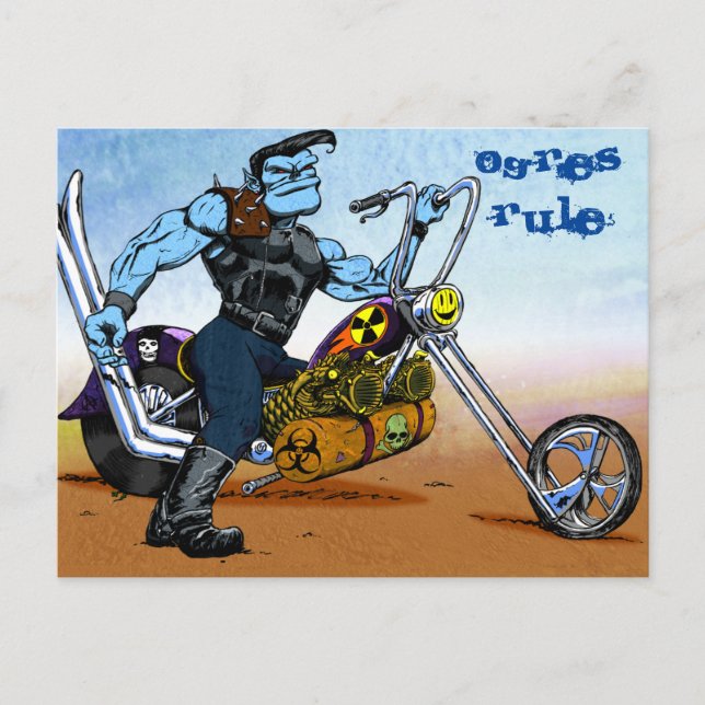 MOTORCYCLE OGRES RULE THE WASTELANDS POSTCARD (Front)