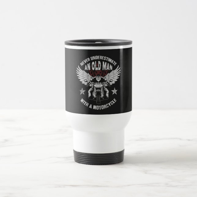 Motorcycle Old Man Travel Mug (Center)