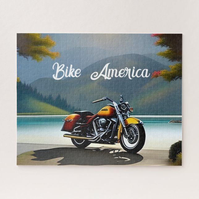  Motorcycle Parked near Lake Jigsaw Puzzle (Horizontal)