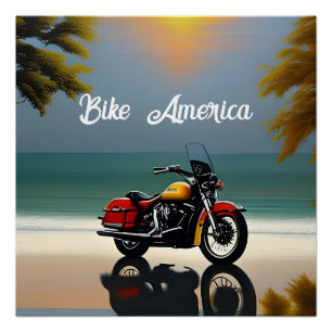 Motorcycle Parked near Ocean Poster