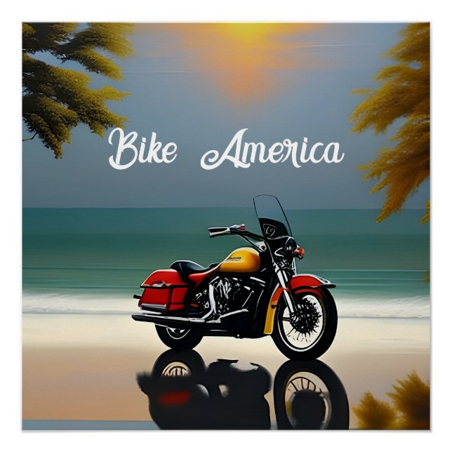 Motorcycle Parked near Ocean Poster (Front)