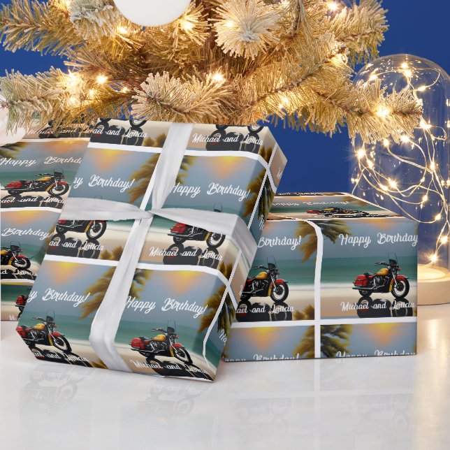  Motorcycle Parked near Ocean Wrapping Paper (Holidays)