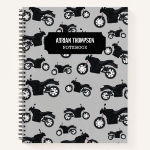 Motorcycle Pattern Custom Name Notebook