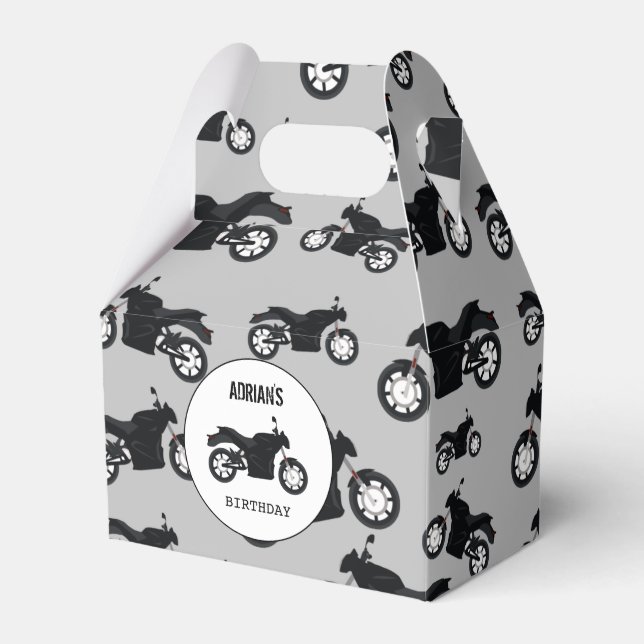 Motorcycle Pattern Customised Name Birthday Favour Box (Front Side)