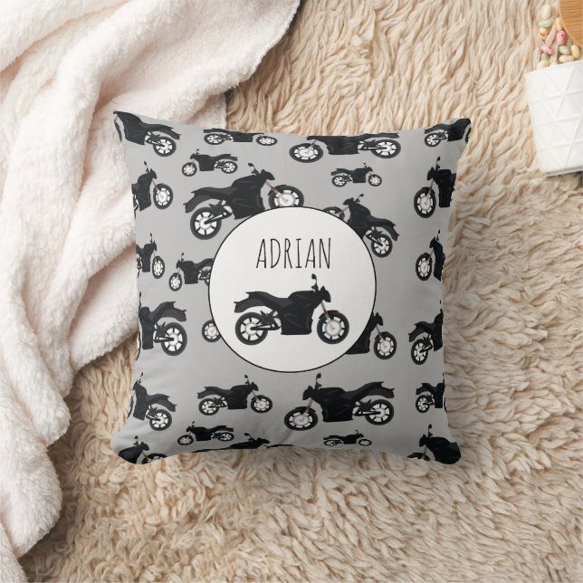Motorcycle Pattern Customised Name  Cushion (Blanket)