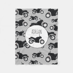 Motorcycle Pattern Customised Name Fleece Blanket