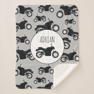 Motorcycle Pattern Customised Name Sherpa Blanket