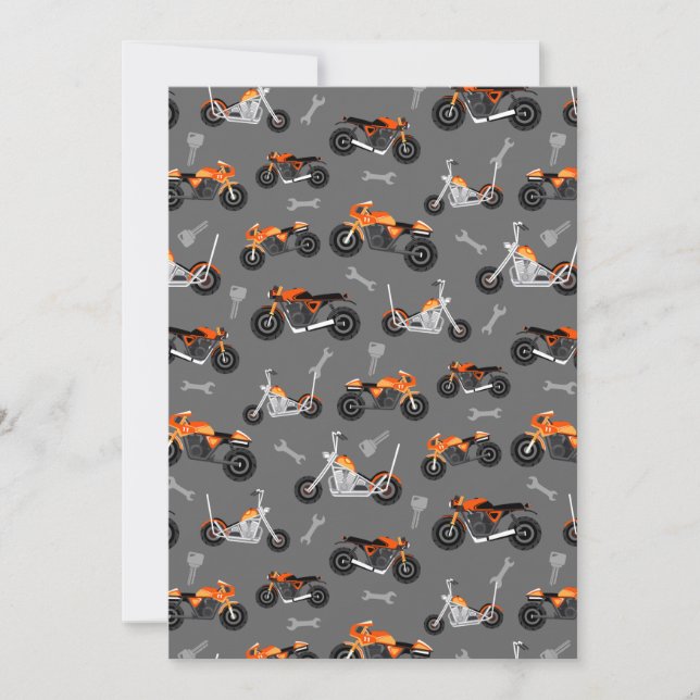 Motorcycle Pattern Gift Biker Tools Grey Orange Thank You Card (Front)