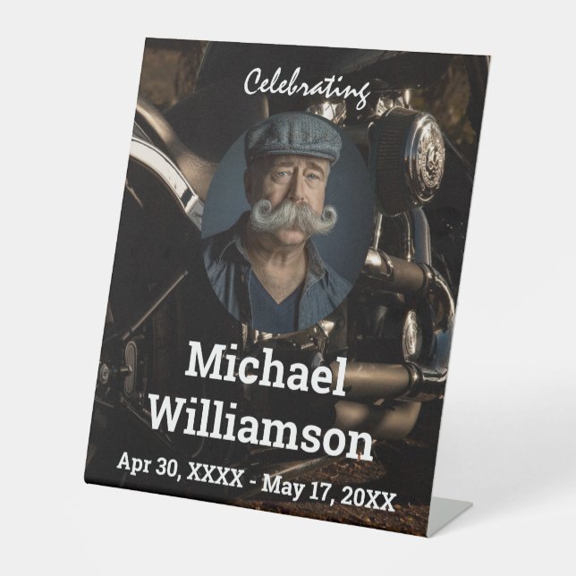 Motorcycle Photo Celebration of Life  Pedestal Sign (Front)