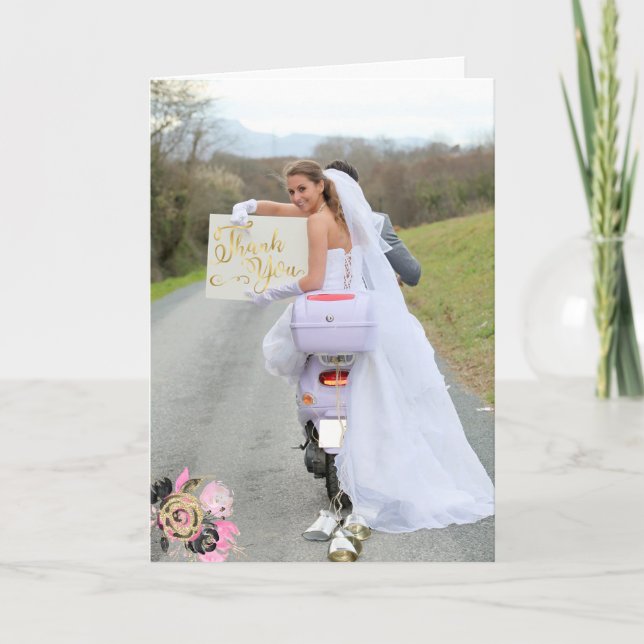 Motorcycle Photo Wedding Thank You Card (Front)