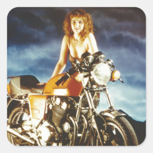 Motorcycle Pin-up Girl Square Sticker