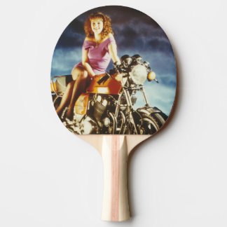 Motorcycle Pinup Girl Ping Pong Paddle