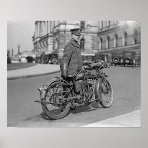 Motorcycle Police Officer, 1924. Vintage Photo Poster