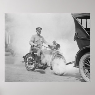 Motorcycle Policeman on Duty, 1923. Vintage Photo Poster