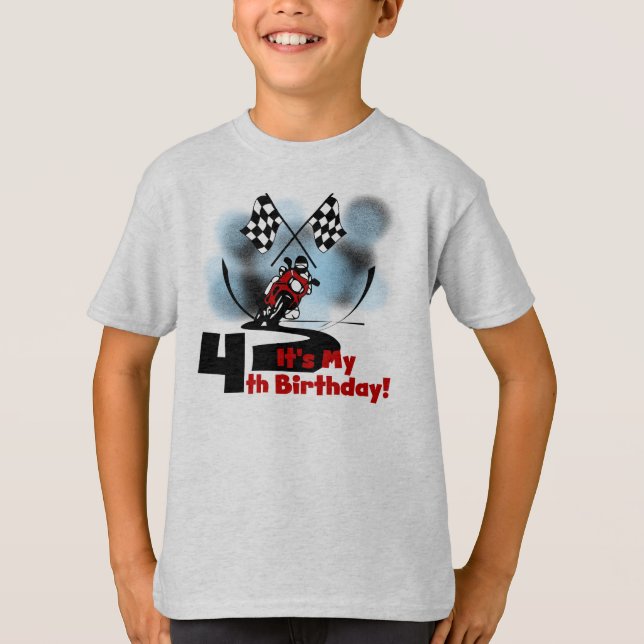 Motorcycle Racing 4th Birthday T-Shirt (Front)