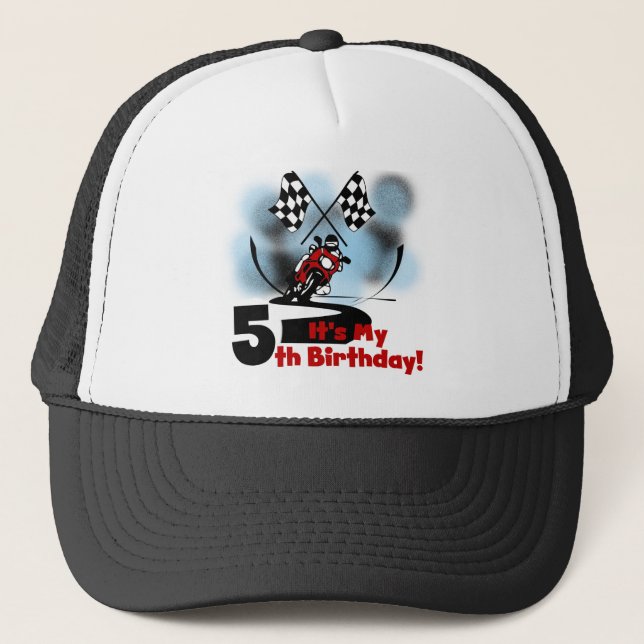Motorcycle Racing 5th Birthday Trucker Hat (Front)