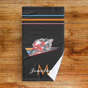 Motorcycle Racing Theme Motorbike Boys Name Grey  Hand Towel