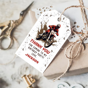 Motorcycle Red Dirt Bike Birthday Thank You Gift Tags