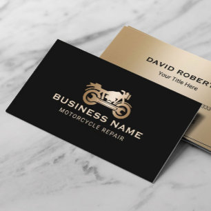 Motorcycle Repair Service Modern Black & Gold Business Card