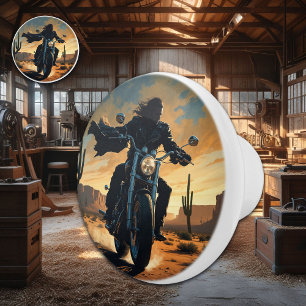 Motorcycle Rider in the Desert Ceramic Knob